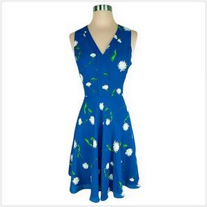 Ann Taylor Factory Teal Blue Fit & Flare Floral Sleeveless Dress NWT New 6 or 16